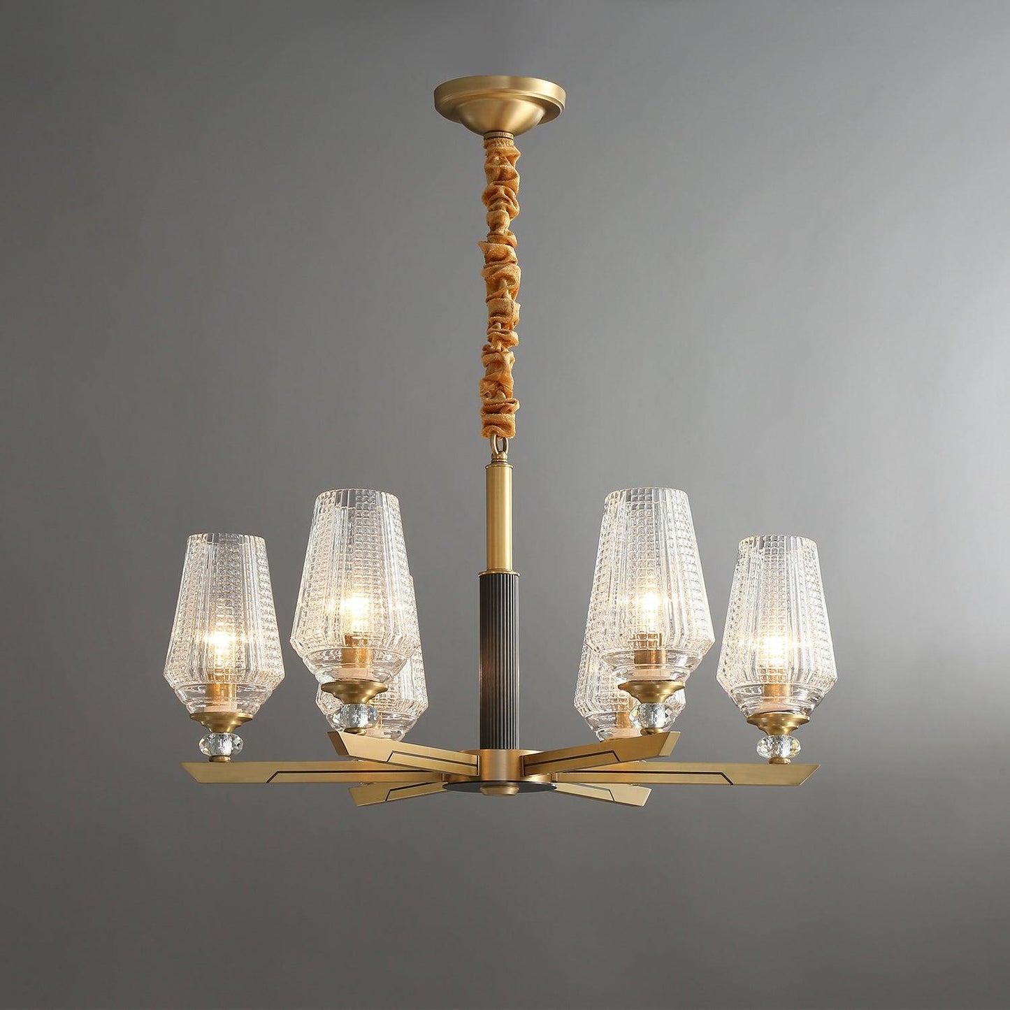 Elegant Brass Chandelier with Adjustable Height & Dimmable Lighting