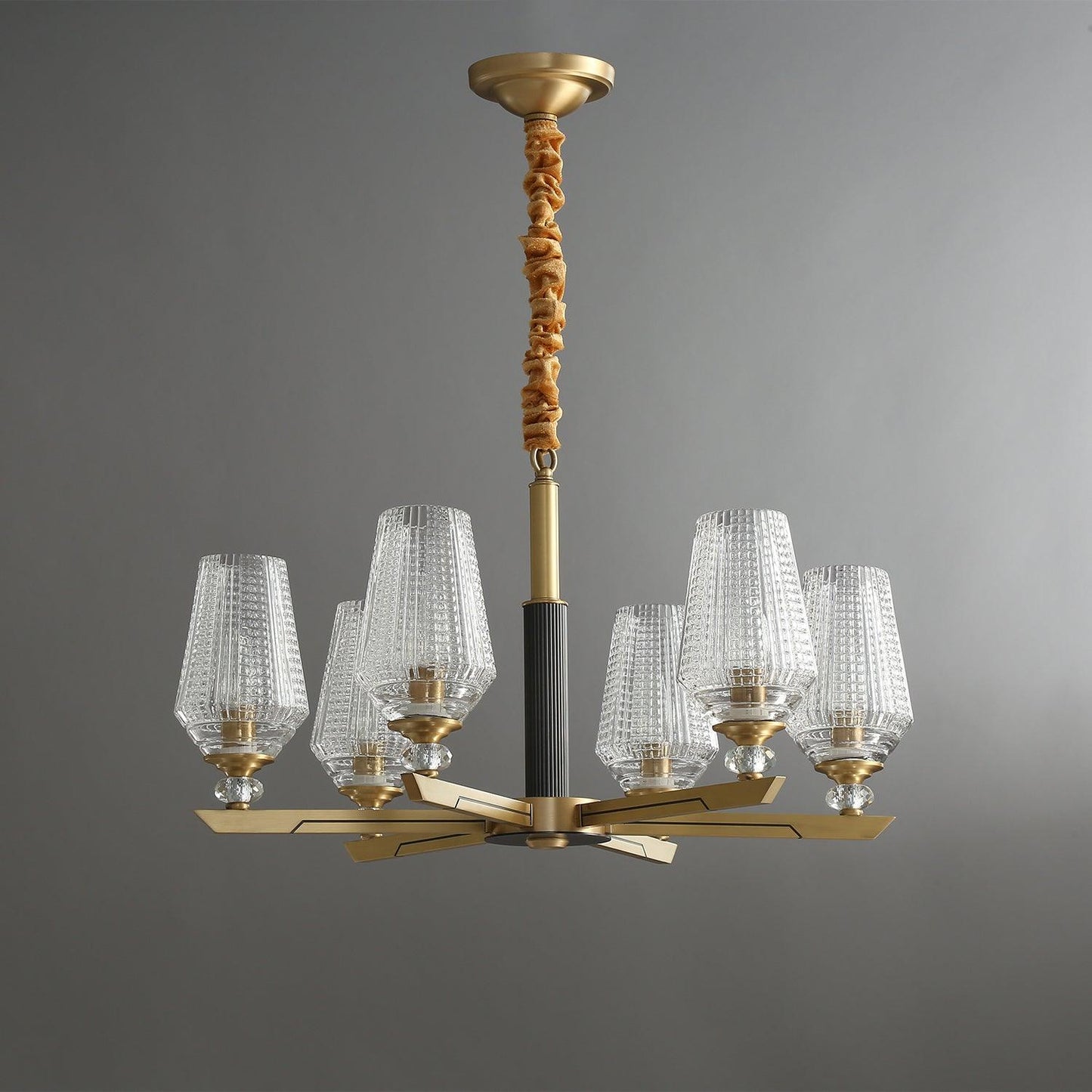 Elegant Brass Chandelier with Adjustable Height & Dimmable Lighting