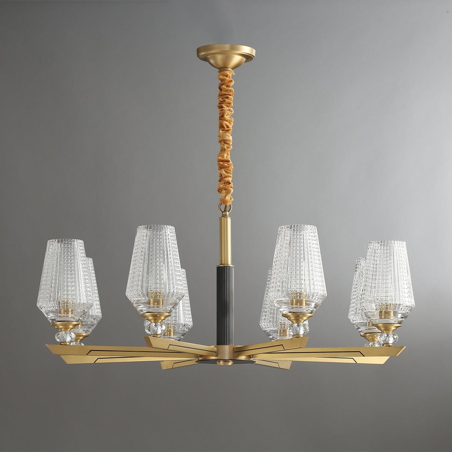 Elegant Brass Chandelier with Adjustable Height & Dimmable Lighting