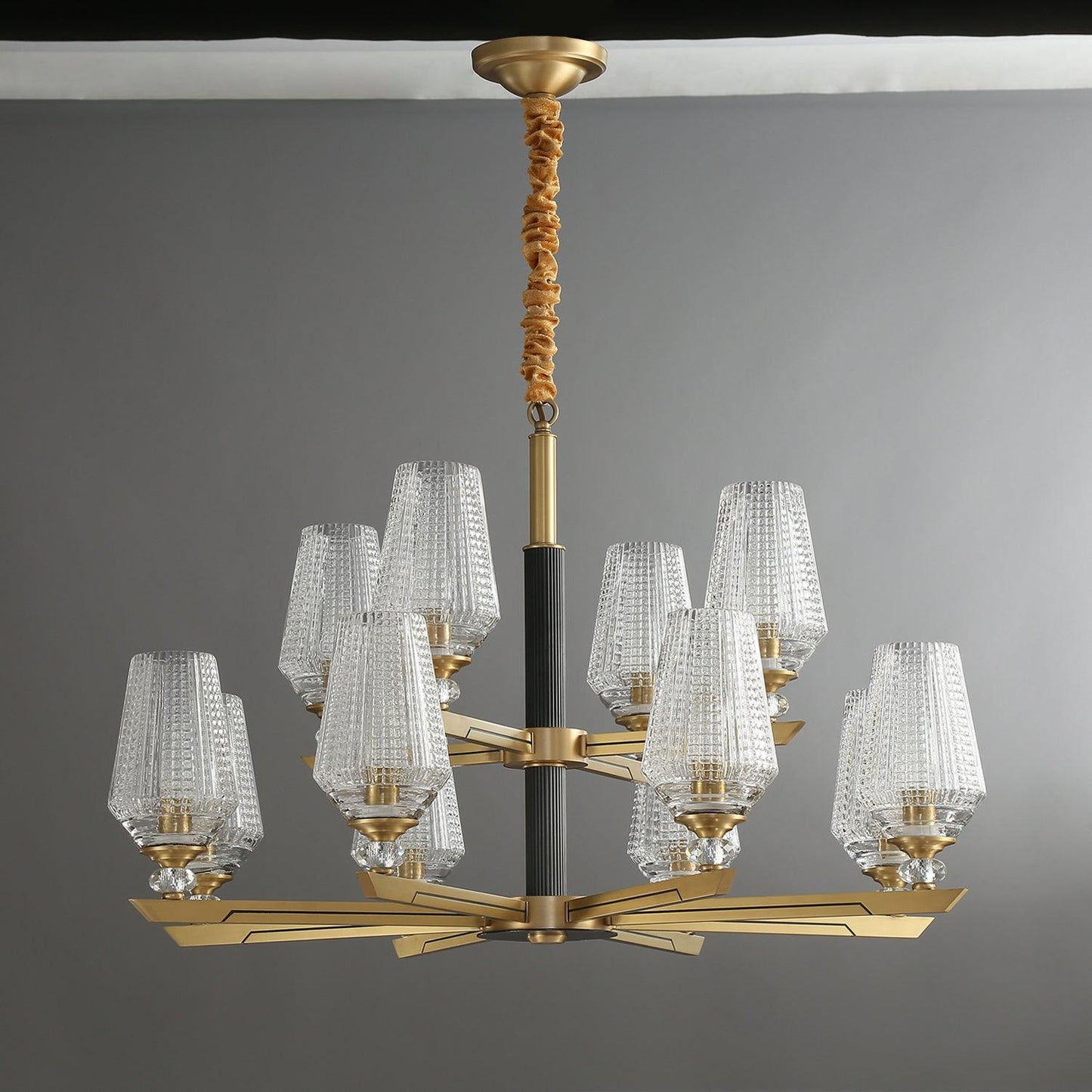 Elegant Brass Chandelier with Adjustable Height & Dimmable Lighting