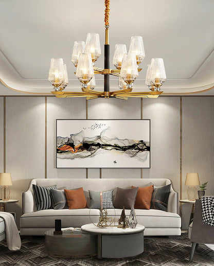 Elegant Brass Chandelier with Adjustable Height & Dimmable Lighting