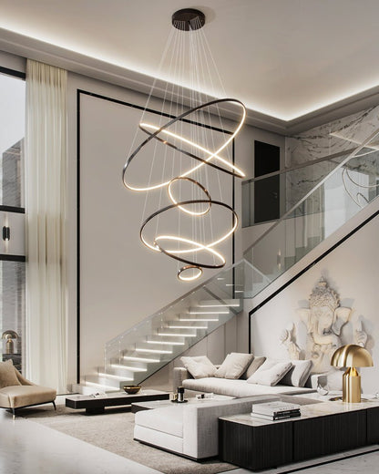 Orrery Rings Chandelier - Adjustable Height, Modern LED Lighting