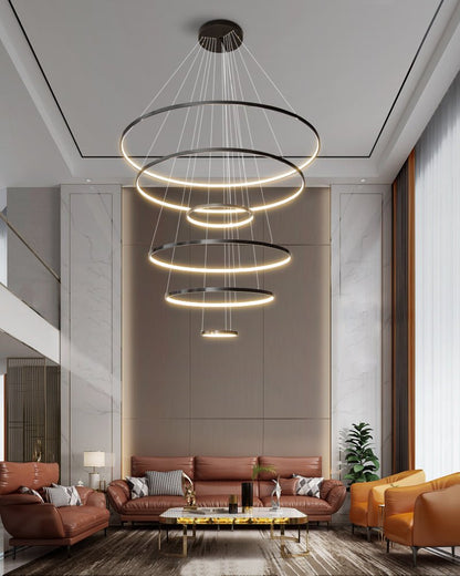 Orrery Rings Chandelier - Adjustable Height, Modern LED Lighting