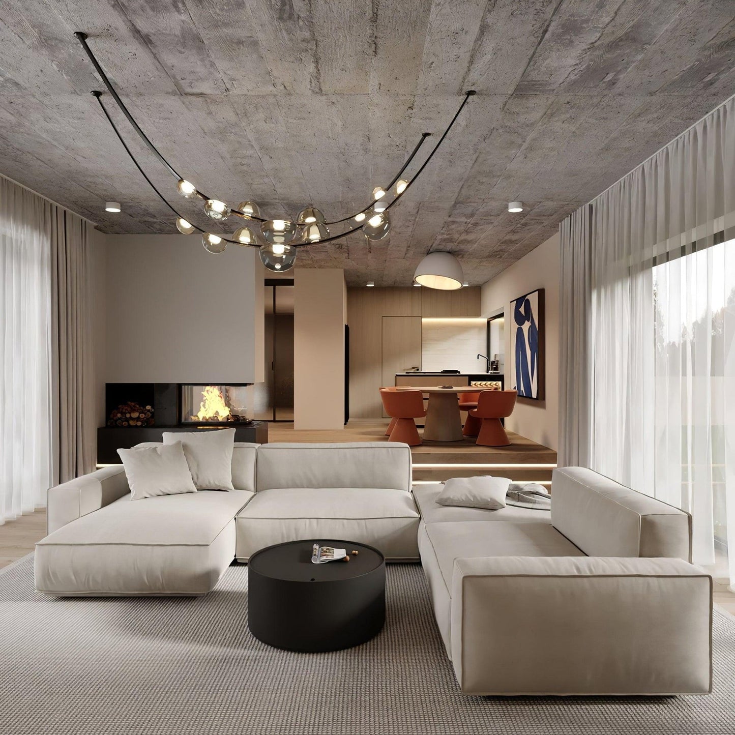 Orvyn Leather Arc Chandelier - Elegant Design with Adjustable Height