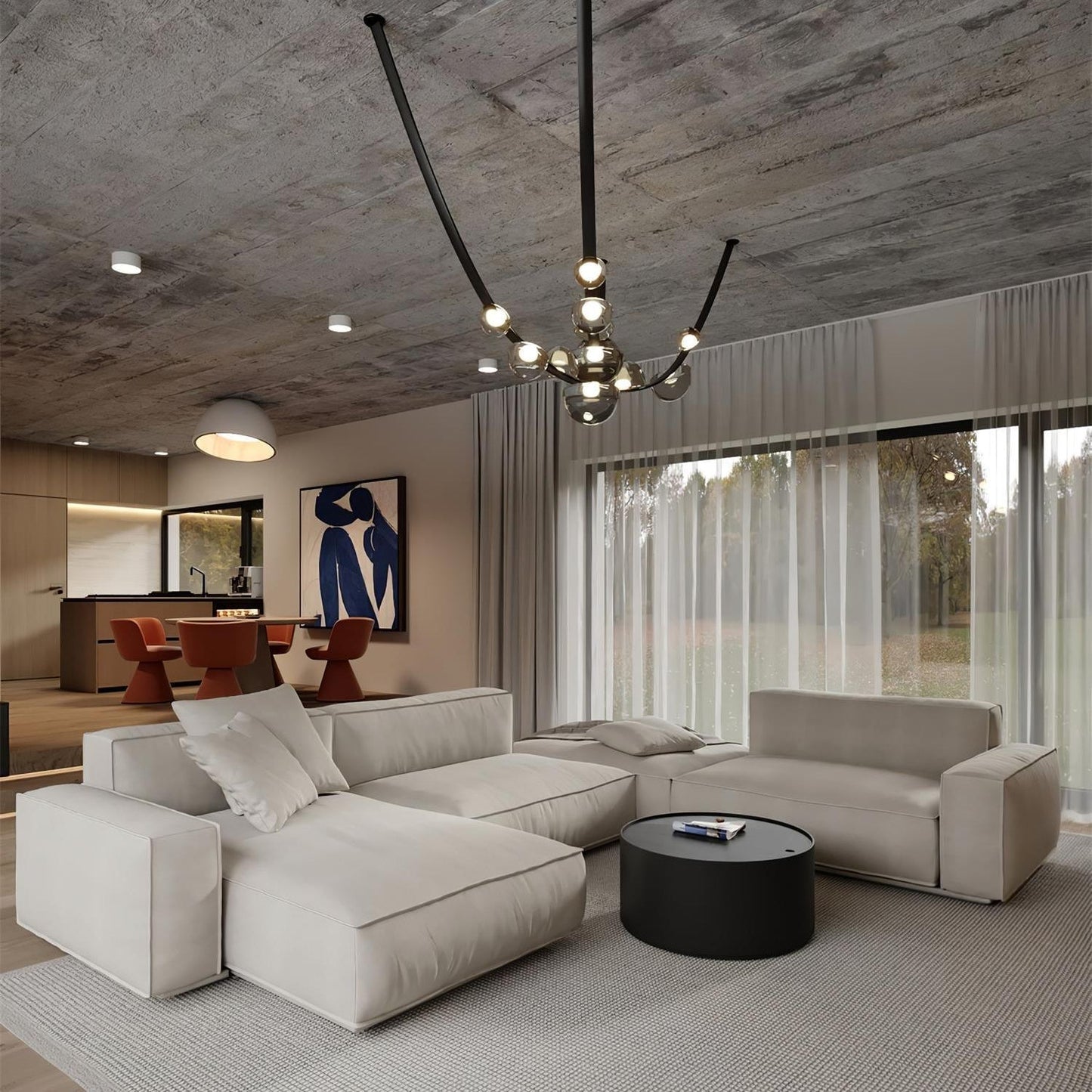 Orvyn Leather Arc Chandelier - Elegant Design with Adjustable Height