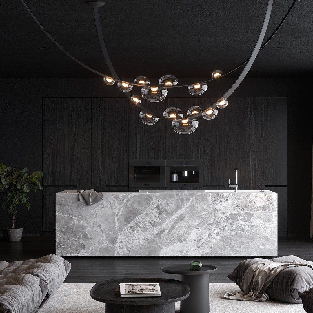 Orvyn Leather Arc Chandelier - Elegant Design with Adjustable Height