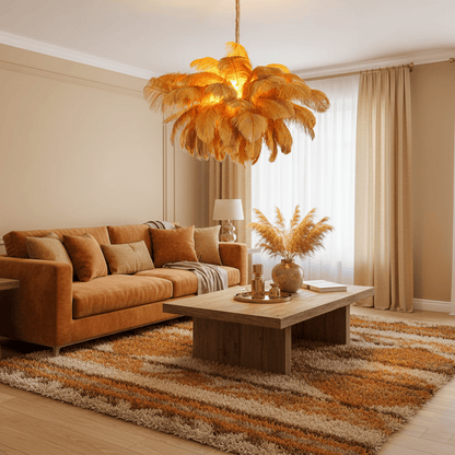 Elegant Ostrich Feather Chandelier - Soft Lighting & Unique Design