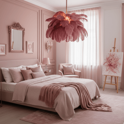 Elegant Ostrich Feather Chandelier - Soft Lighting & Unique Design