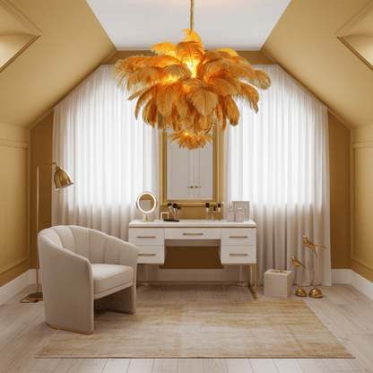 Elegant Ostrich Feather Chandelier - Soft Lighting & Unique Design