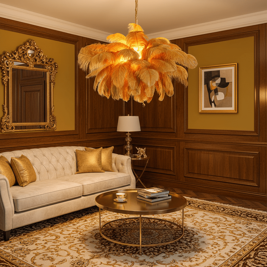 Elegant Ostrich Feather Chandelier - Soft Lighting & Unique Design