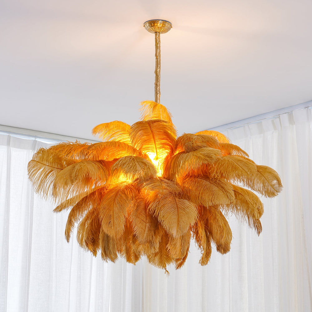 Elegant Ostrich Feather Chandelier - Soft Lighting & Unique Design