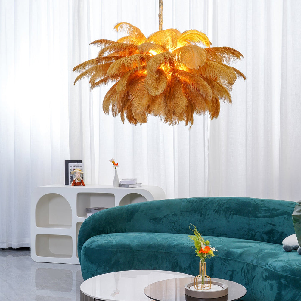 Elegant Ostrich Feather Chandelier - Soft Lighting & Unique Design