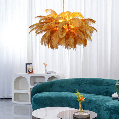 Elegant Ostrich Feather Chandelier - Soft Lighting & Unique Design