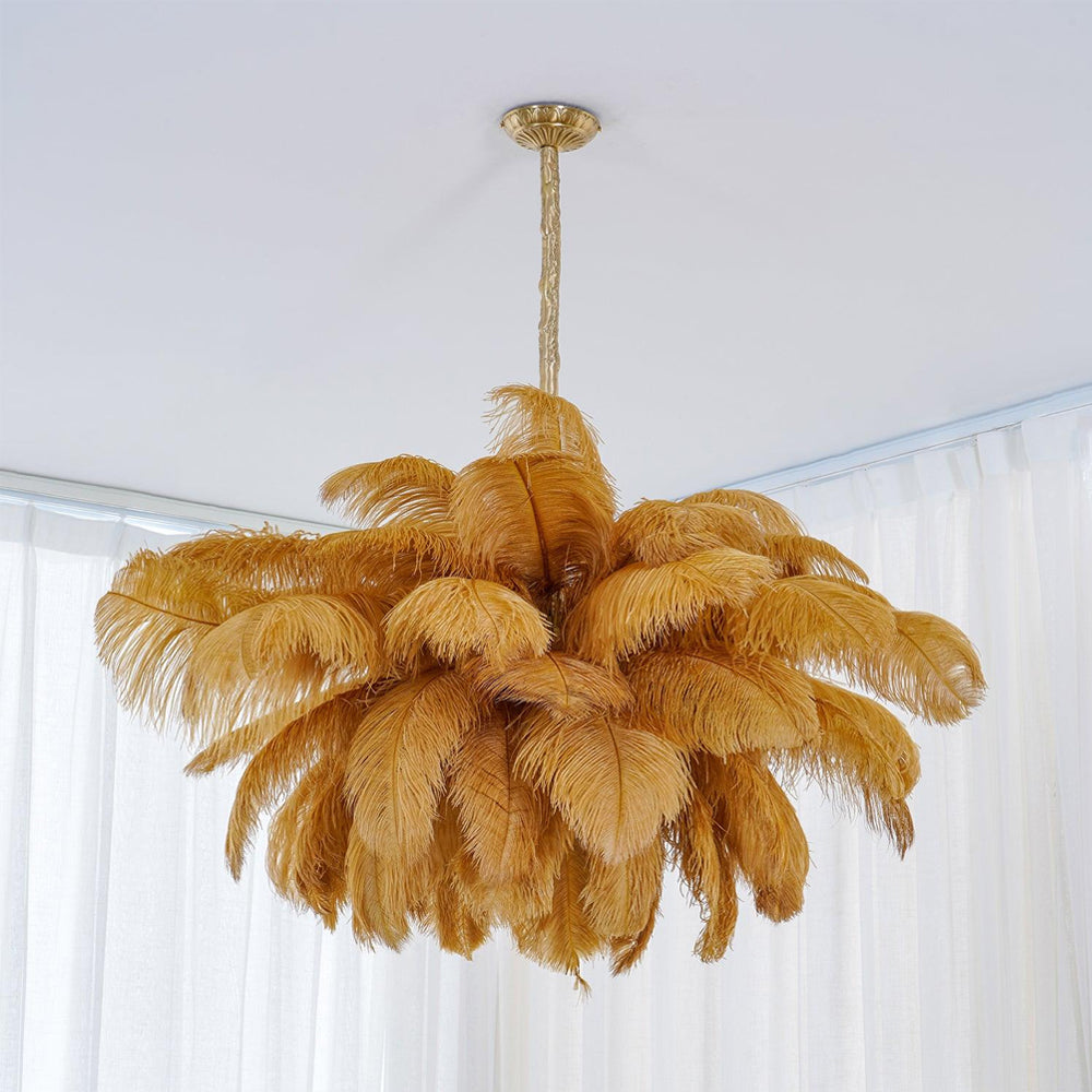 Elegant Ostrich Feather Chandelier - Soft Lighting & Unique Design