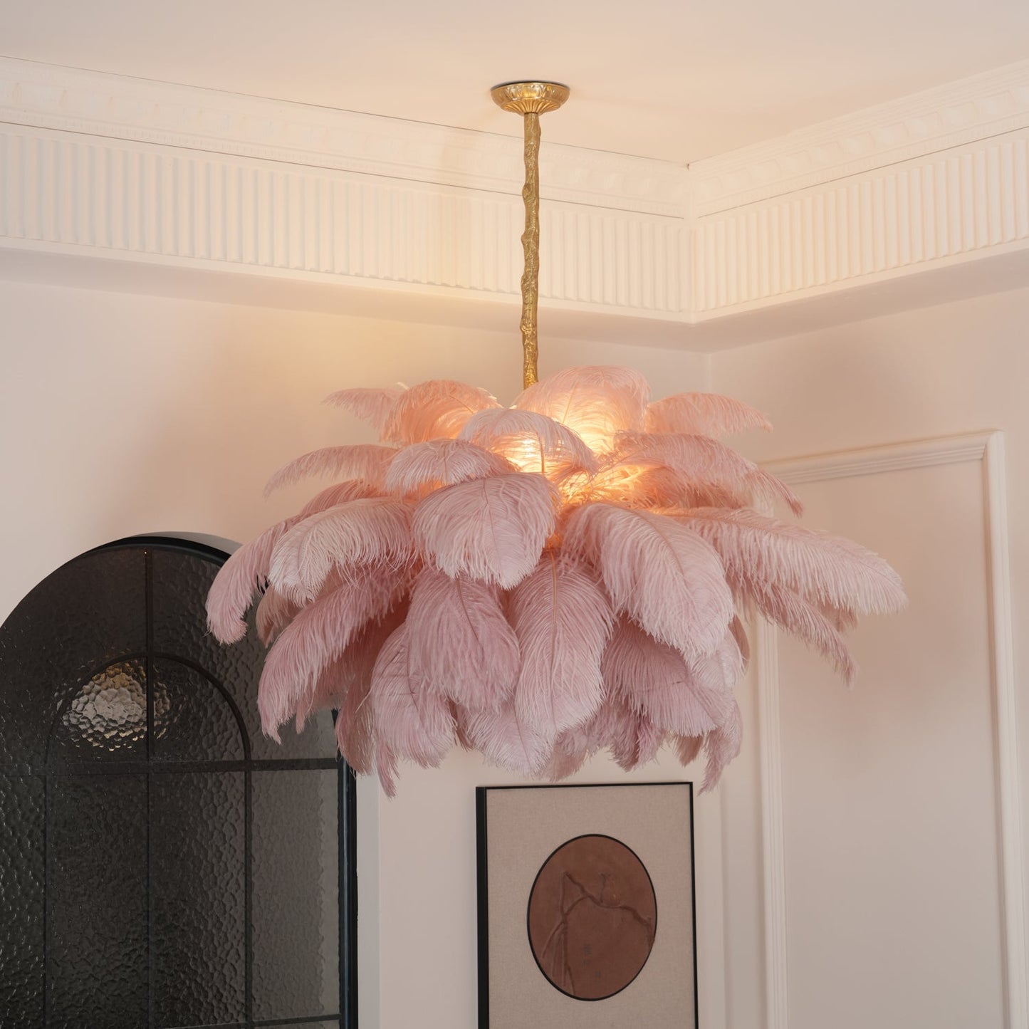 Elegant Ostrich Feather Chandelier - Soft Lighting & Unique Design