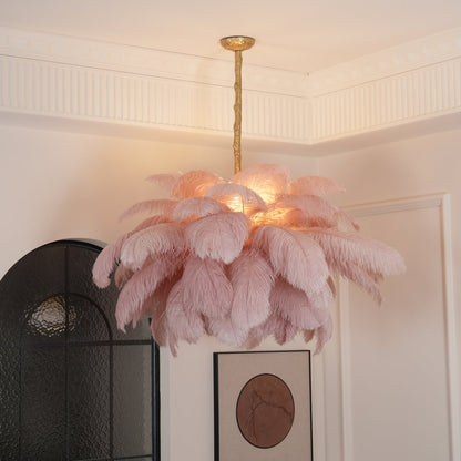 Elegant Ostrich Feather Chandelier - Soft Lighting & Unique Design