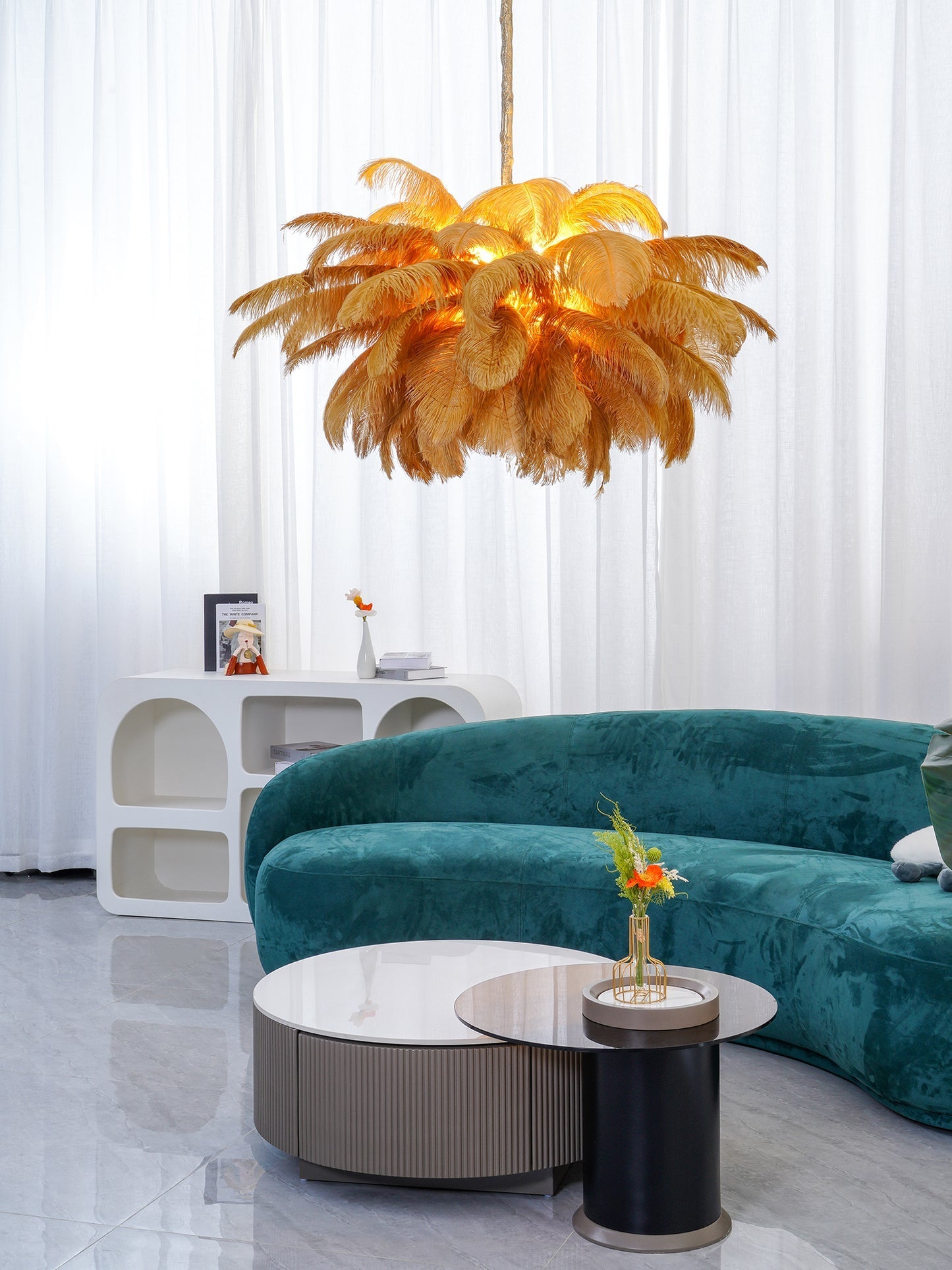Elegant Ostrich Feather Chandelier - Soft Lighting & Unique Design