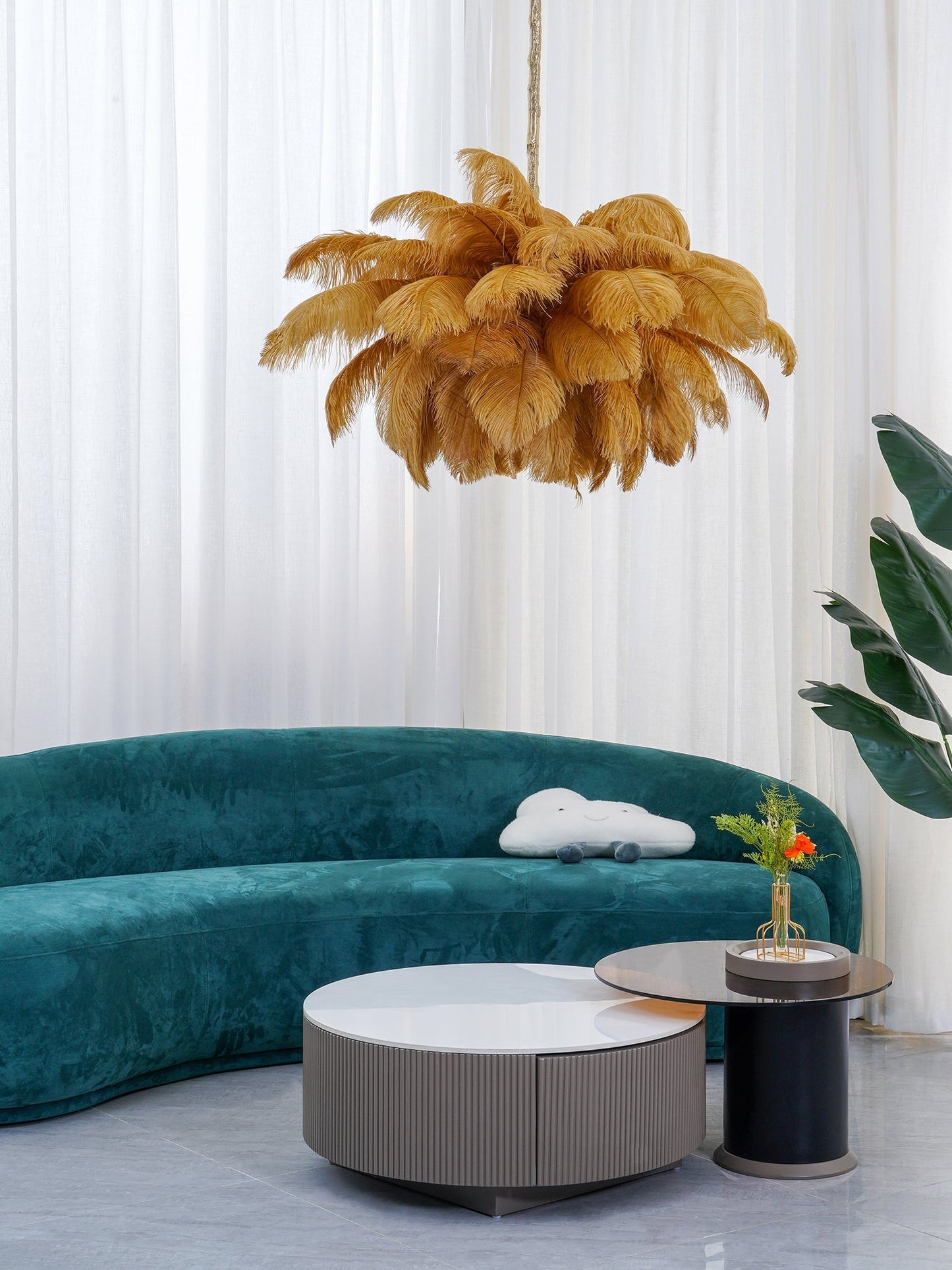 Elegant Ostrich Feather Chandelier - Soft Lighting & Unique Design