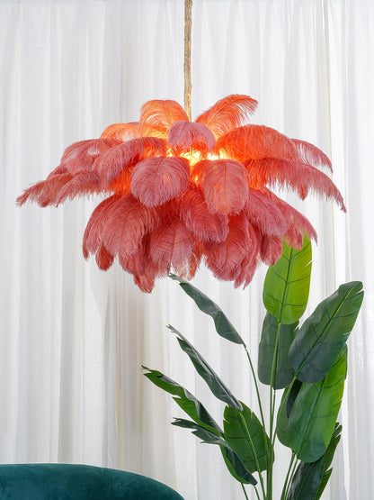 Elegant Ostrich Feather Chandelier - Soft Lighting & Unique Design