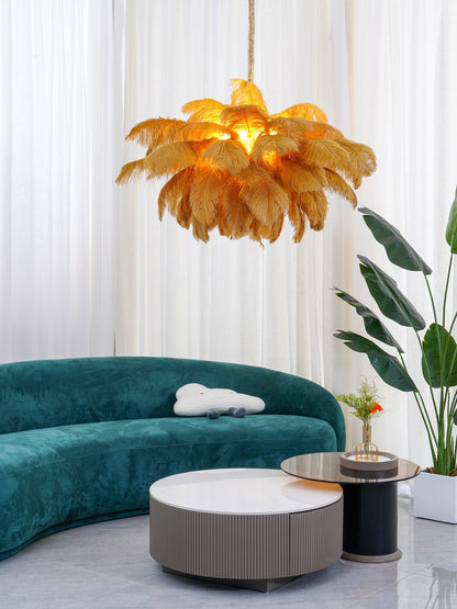 Elegant Ostrich Feather Chandelier - Soft Lighting & Unique Design