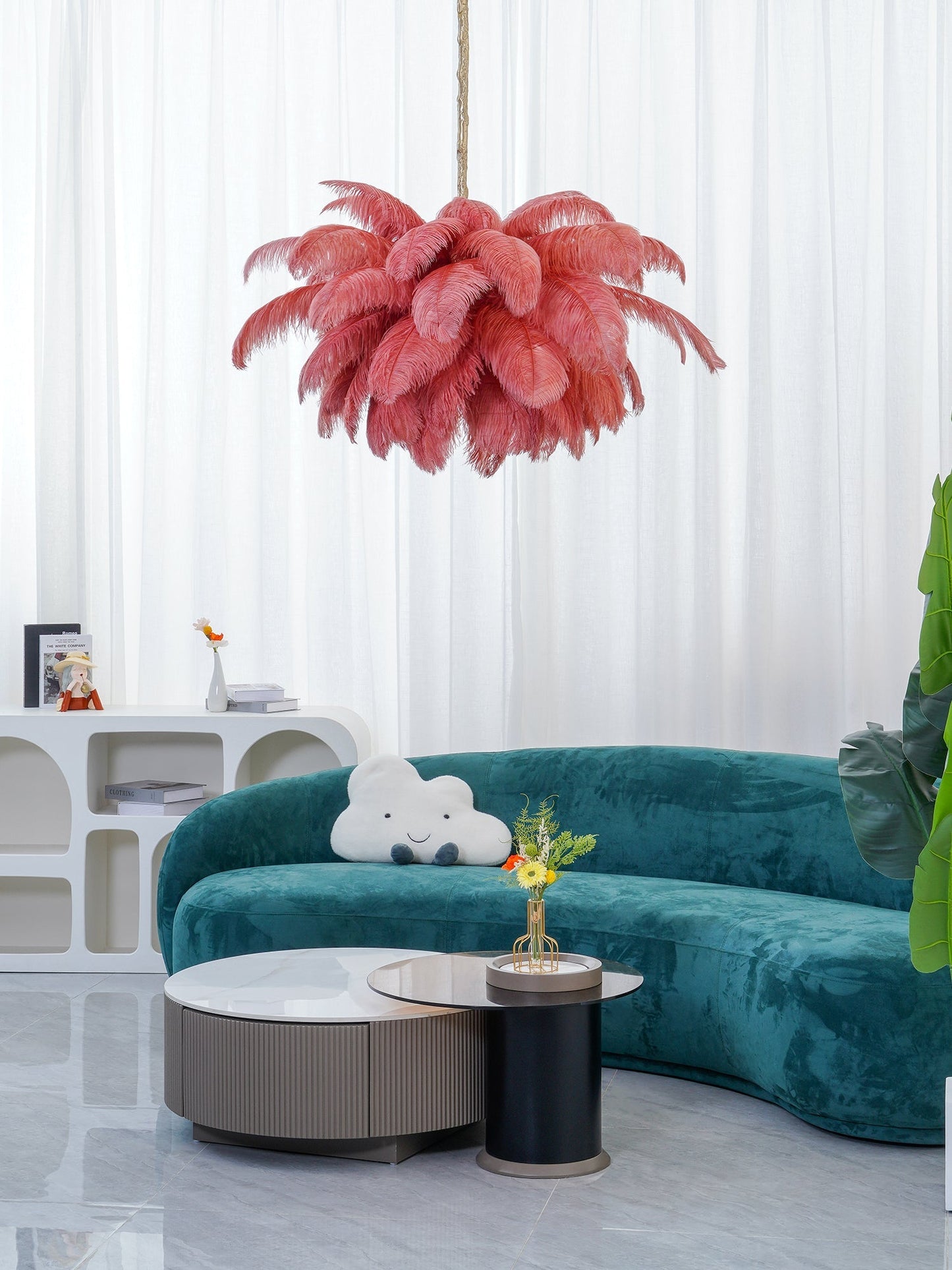 Elegant Ostrich Feather Chandelier - Soft Lighting & Unique Design