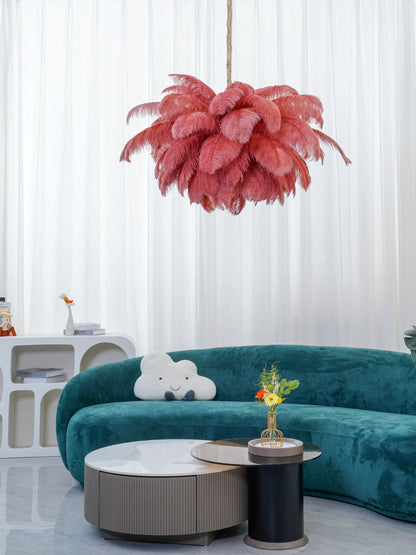 Elegant Ostrich Feather Chandelier - Soft Lighting & Unique Design