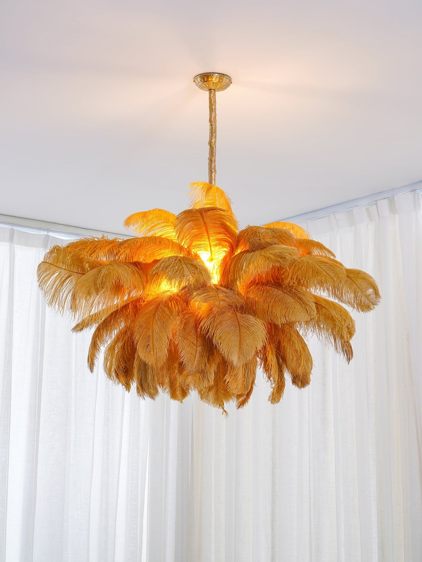 Elegant Ostrich Feather Chandelier - Soft Lighting & Unique Design