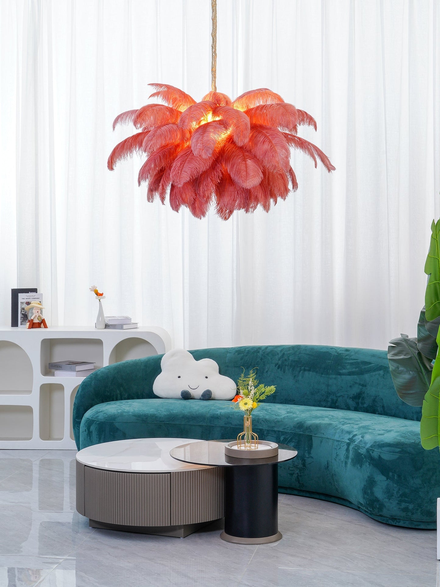 Elegant Ostrich Feather Chandelier - Soft Lighting & Unique Design