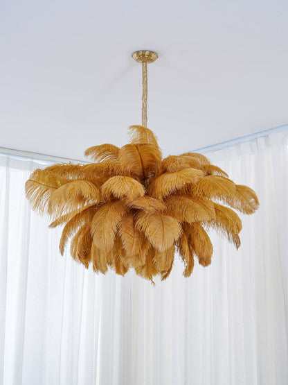 Elegant Ostrich Feather Chandelier - Soft Lighting & Unique Design