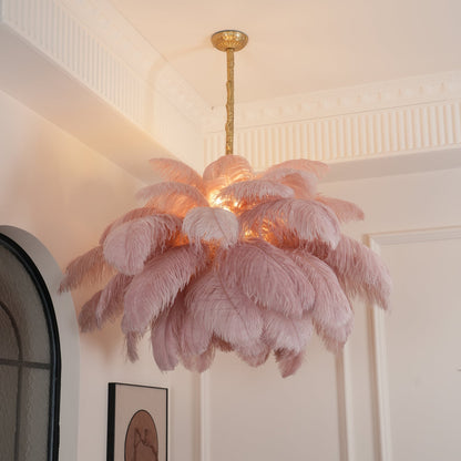 Elegant Ostrich Feather Chandelier - Soft Lighting & Unique Design