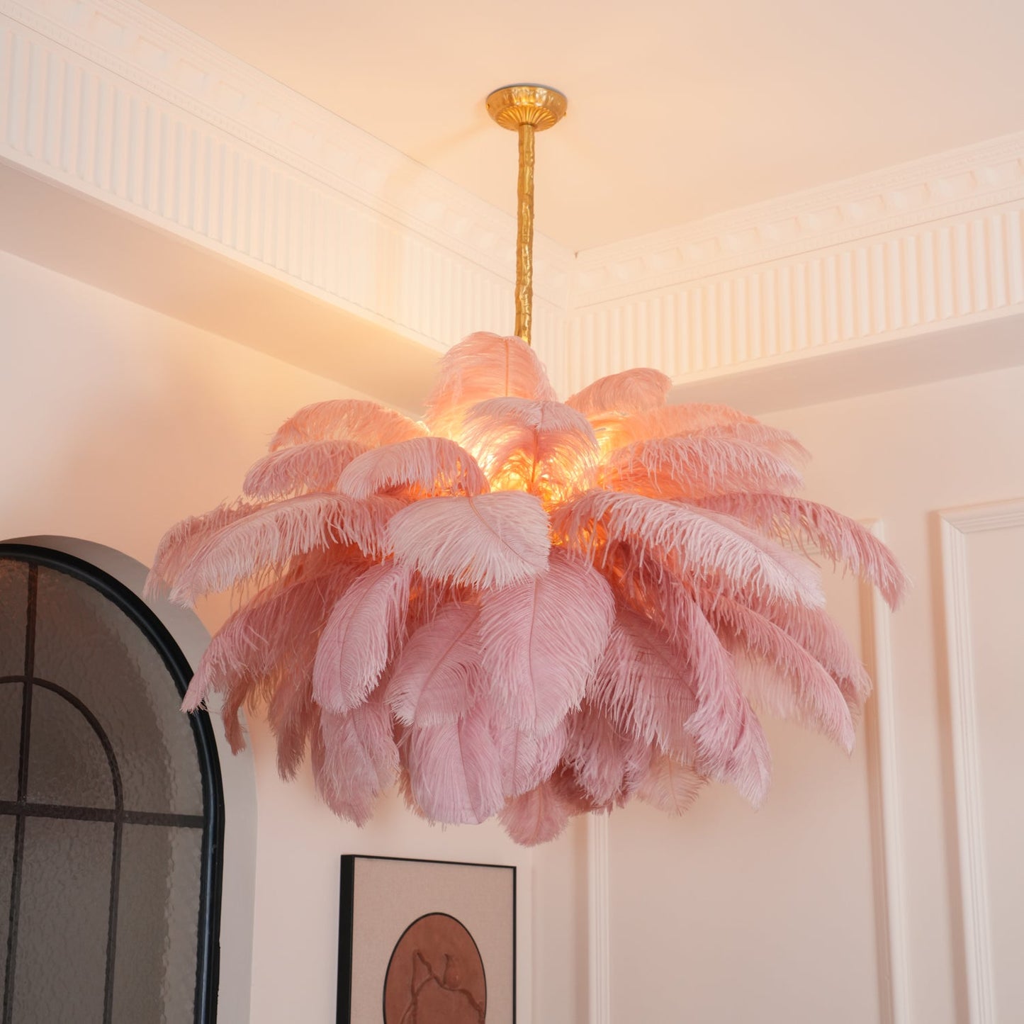 Elegant Ostrich Feather Chandelier - Soft Lighting & Unique Design