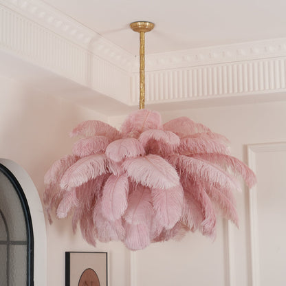 Elegant Ostrich Feather Chandelier - Soft Lighting & Unique Design