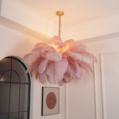 Elegant Ostrich Feather Chandelier - Soft Lighting & Unique Design