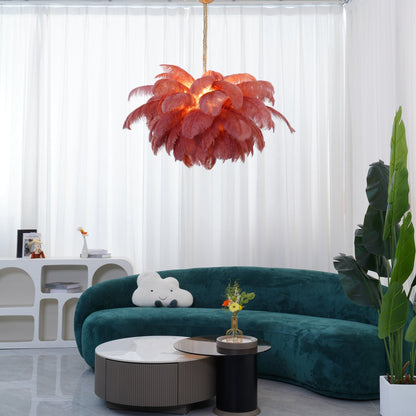 Elegant Ostrich Feather Chandelier - Soft Lighting & Unique Design