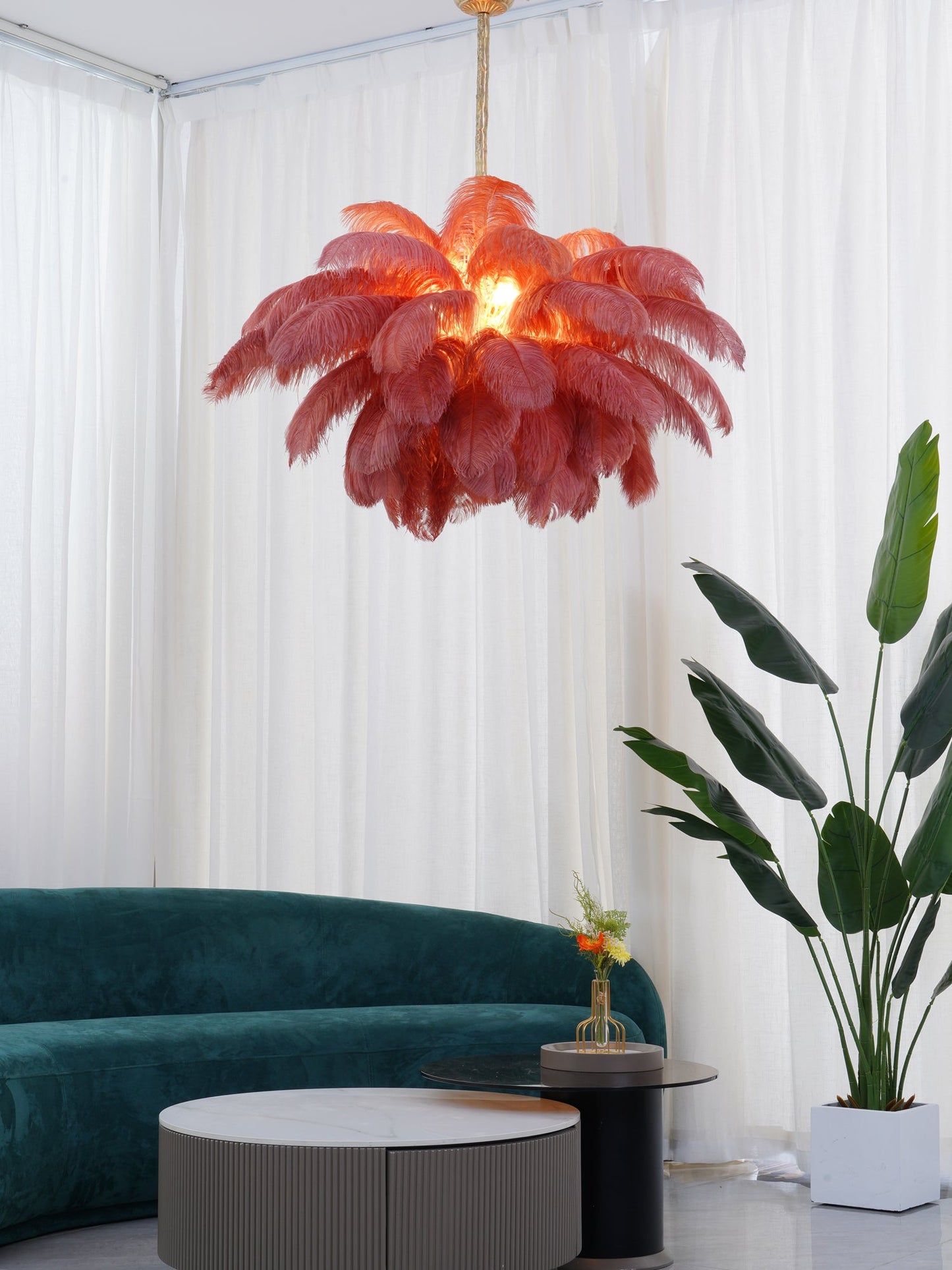 Elegant Ostrich Feather Chandelier - Soft Lighting & Unique Design