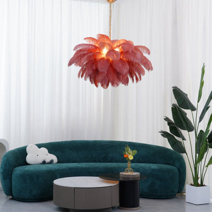 Elegant Ostrich Feather Chandelier - Soft Lighting & Unique Design