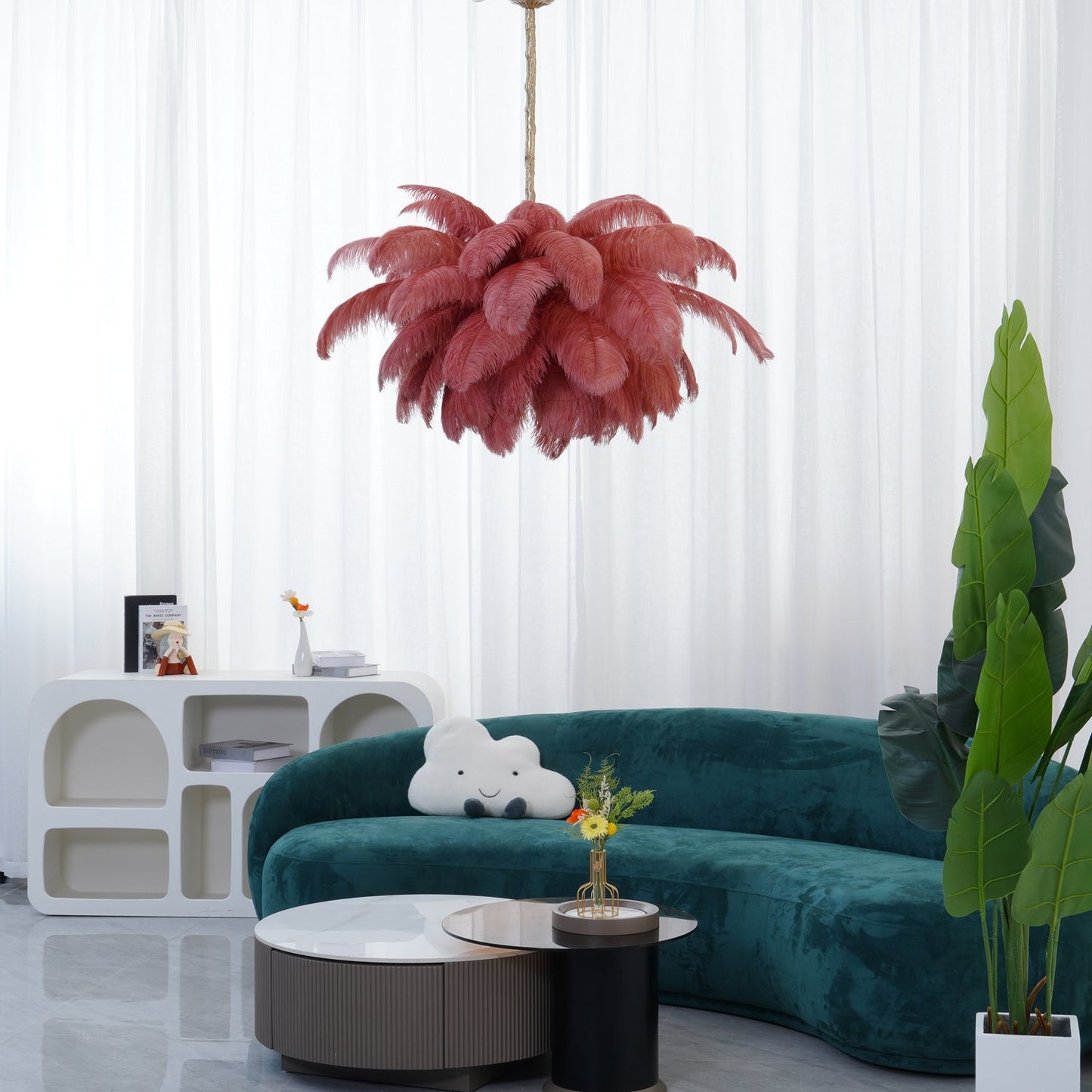Elegant Ostrich Feather Chandelier - Soft Lighting & Unique Design