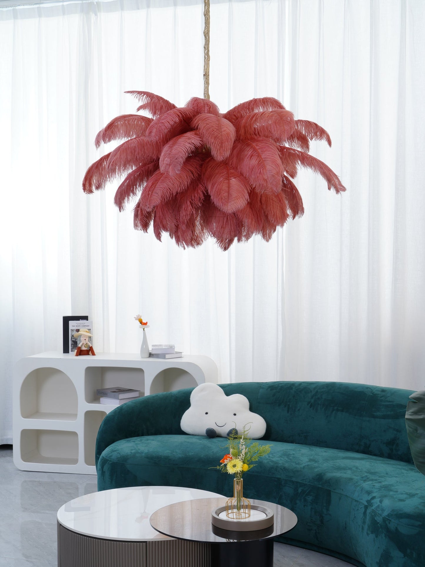 Elegant Ostrich Feather Chandelier - Soft Lighting & Unique Design