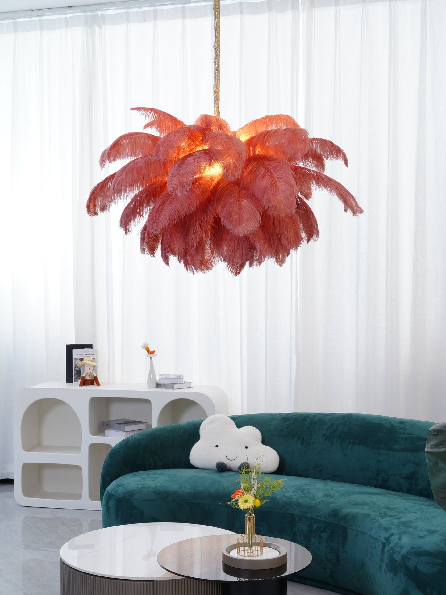 Elegant Ostrich Feather Chandelier - Soft Lighting & Unique Design
