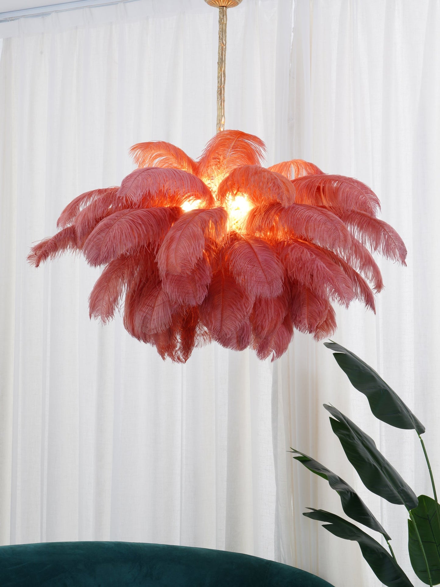 Elegant Ostrich Feather Chandelier - Soft Lighting & Unique Design