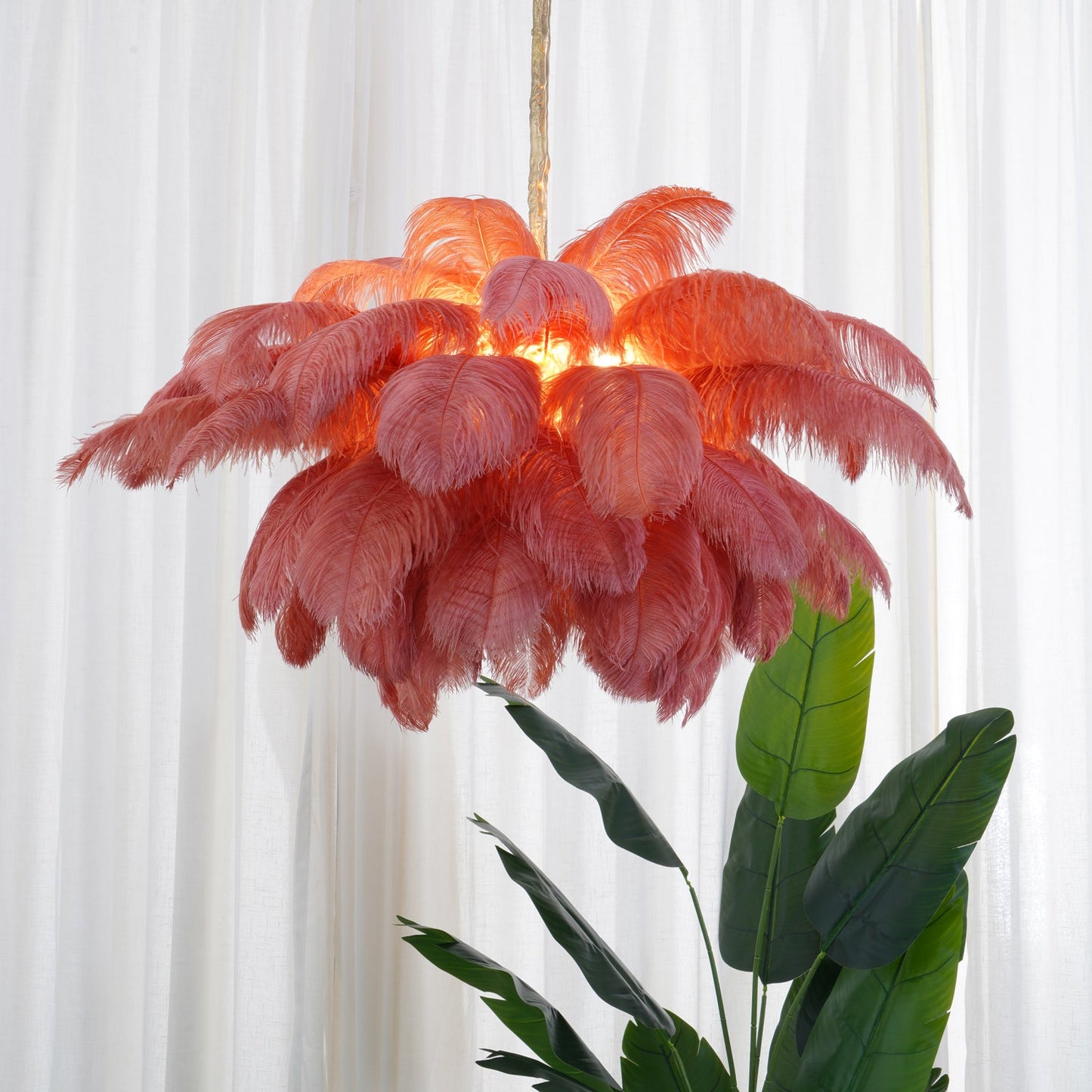 Elegant Ostrich Feather Chandelier - Soft Lighting & Unique Design