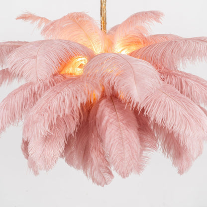 Elegant Ostrich Feather Chandelier - Soft Lighting & Unique Design