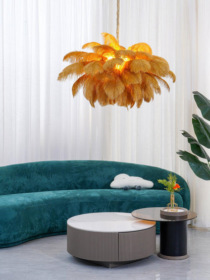Elegant Ostrich Feather Chandelier - Soft Lighting & Unique Design
