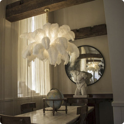 Elegant Ostrich Feather Chandelier - Soft Lighting & Unique Design