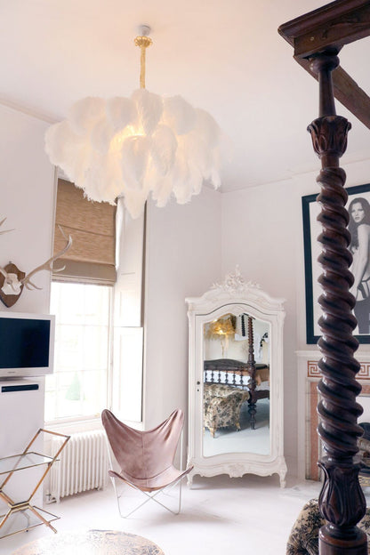 Elegant Ostrich Feather Chandelier - Soft Lighting & Unique Design