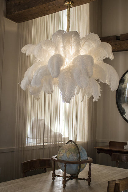 Elegant Ostrich Feather Chandelier - Soft Lighting & Unique Design