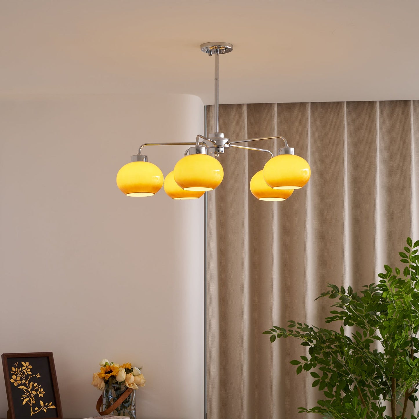 Elegant Oval Persimmon Chandelier with Adjustable Height & LED Lights