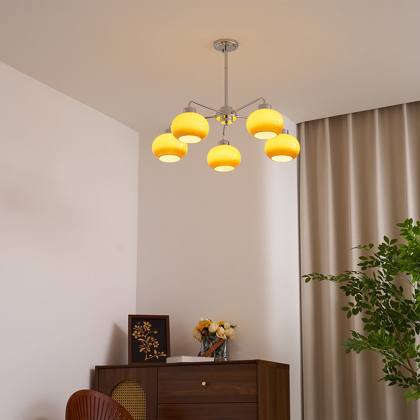 Elegant Oval Persimmon Chandelier with Adjustable Height & LED Lights