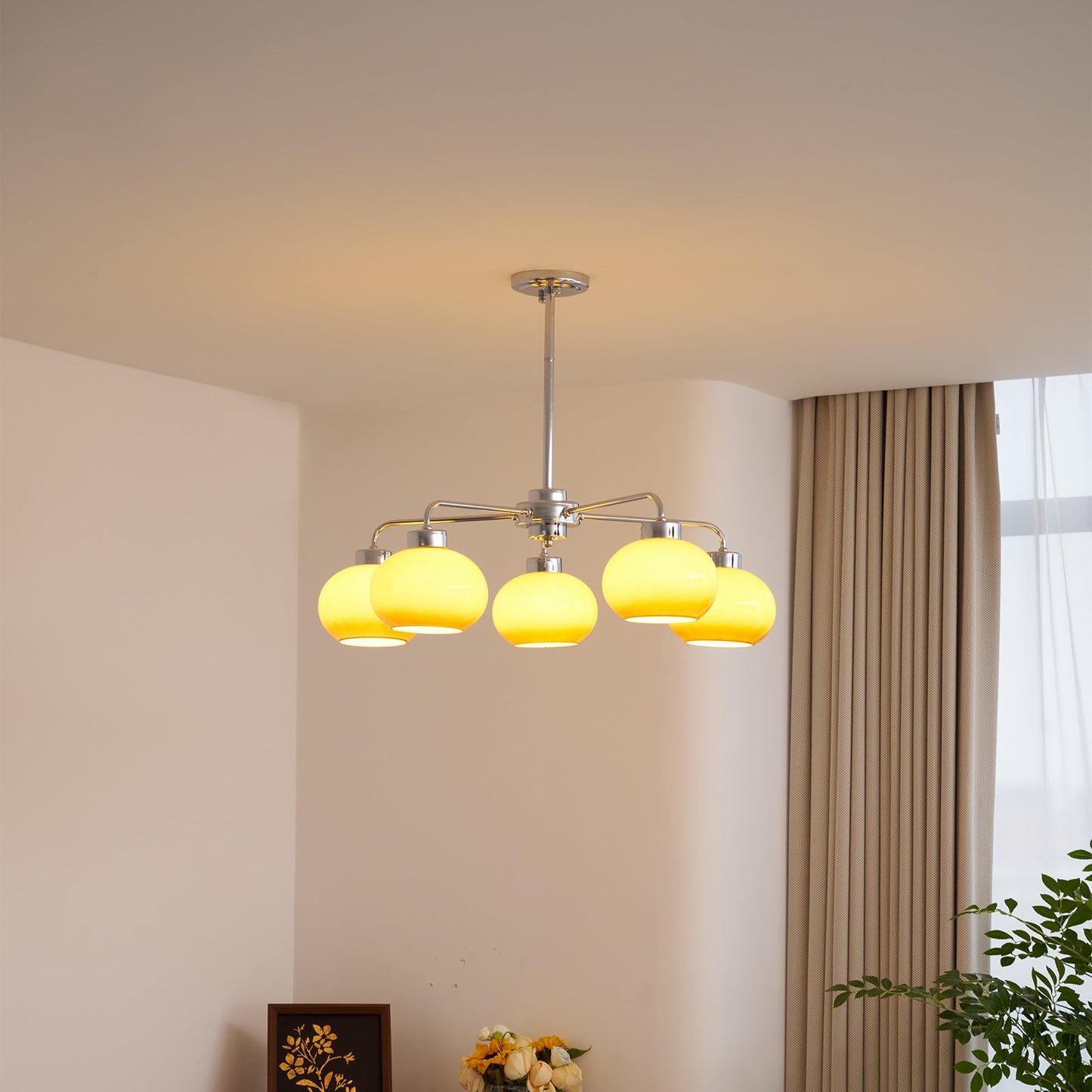 Elegant Oval Persimmon Chandelier with Adjustable Height & LED Lights