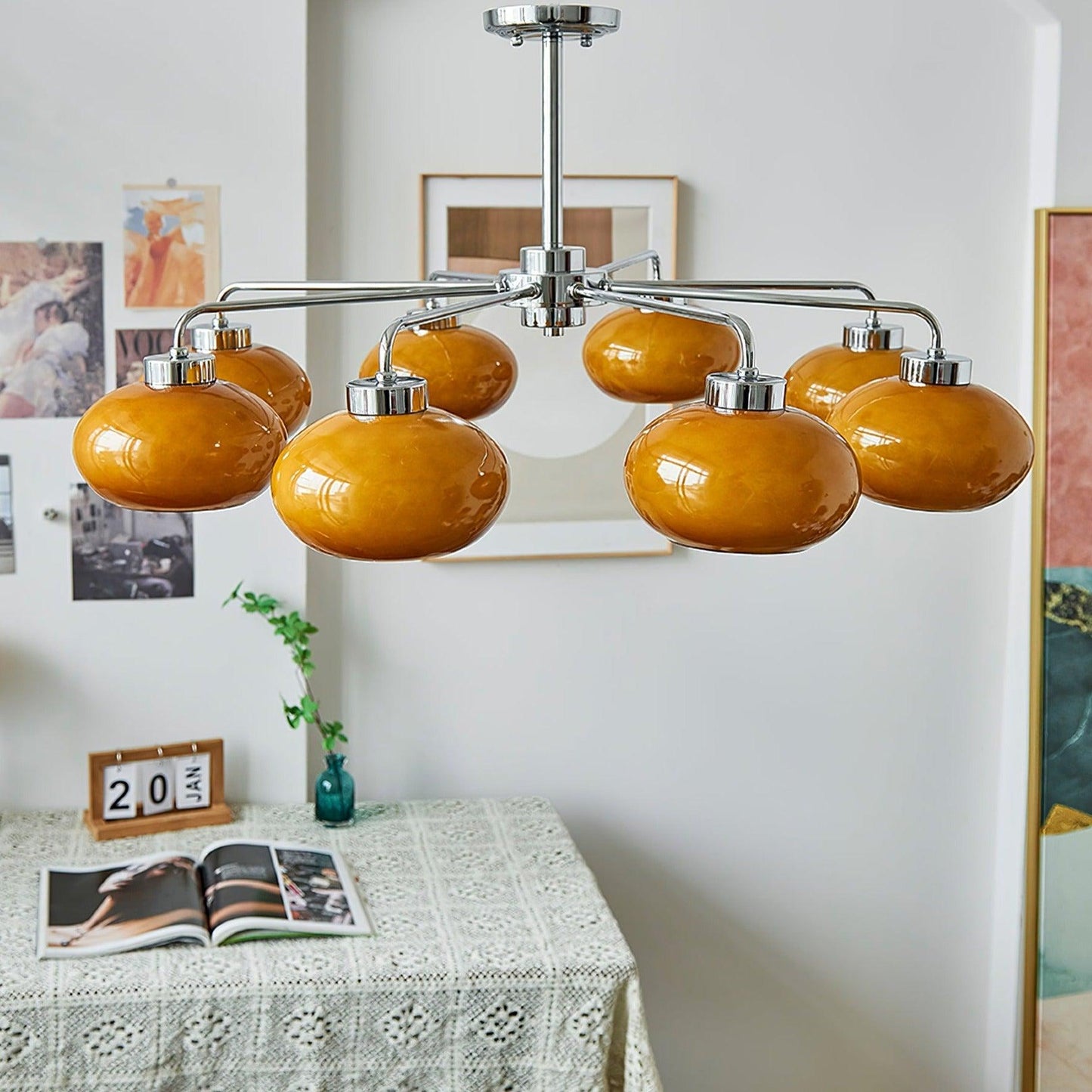 Elegant Oval Persimmon Chandelier with Adjustable Height & LED Lights